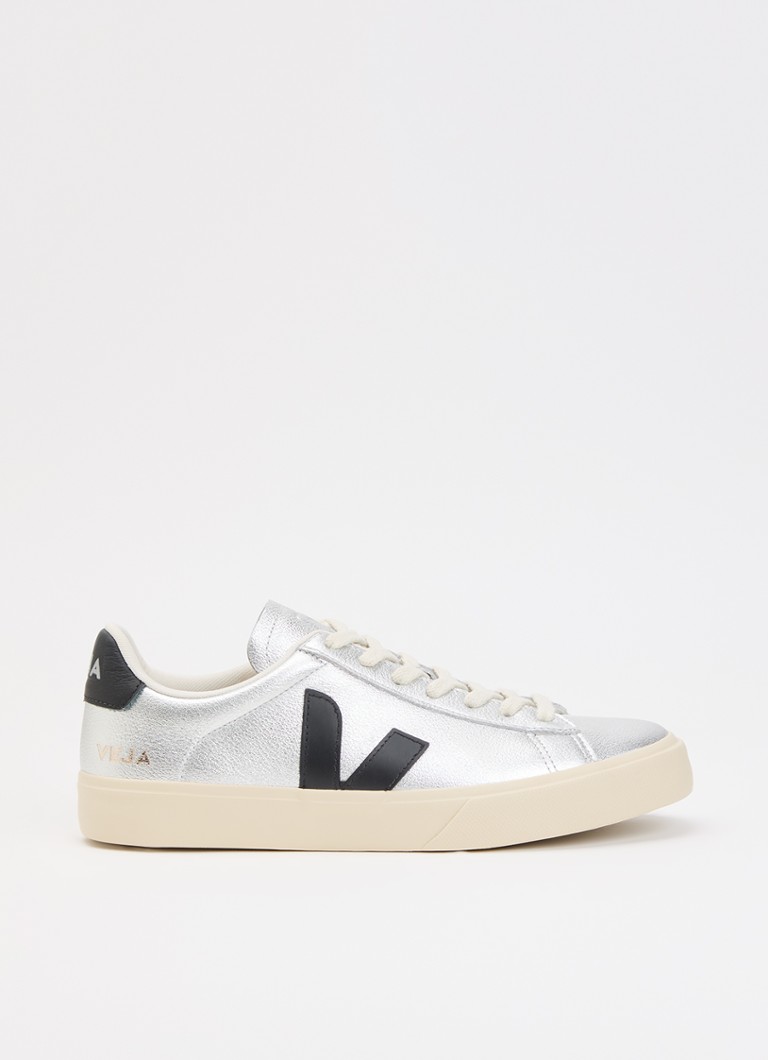 Veja Dames Campo sneaker van leer met metallic finish in de kleur Zilver, maat: 39
