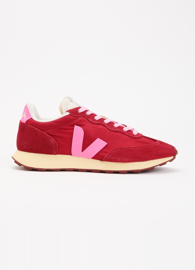 Veja Dames Rio Branco II sneaker met suède details in de kleur Rood, maat: 36