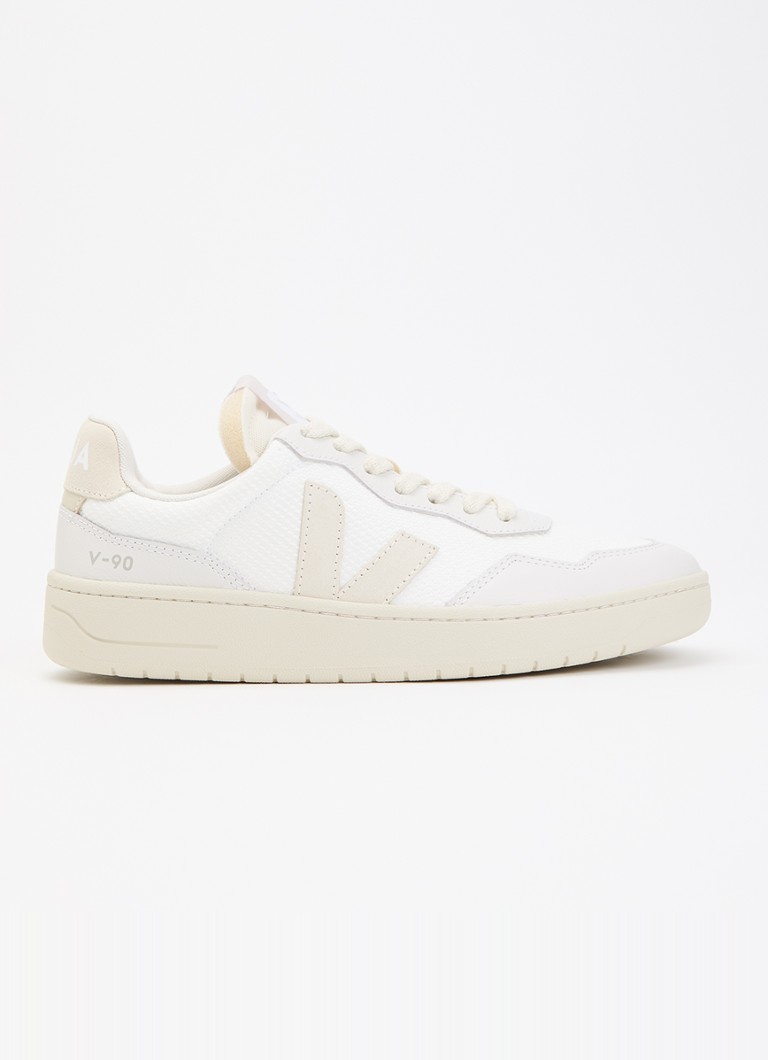 Veja Dames V-90 sneaker van mesh met details van leer en suède in de kleur Gebroken wit, maat: 36