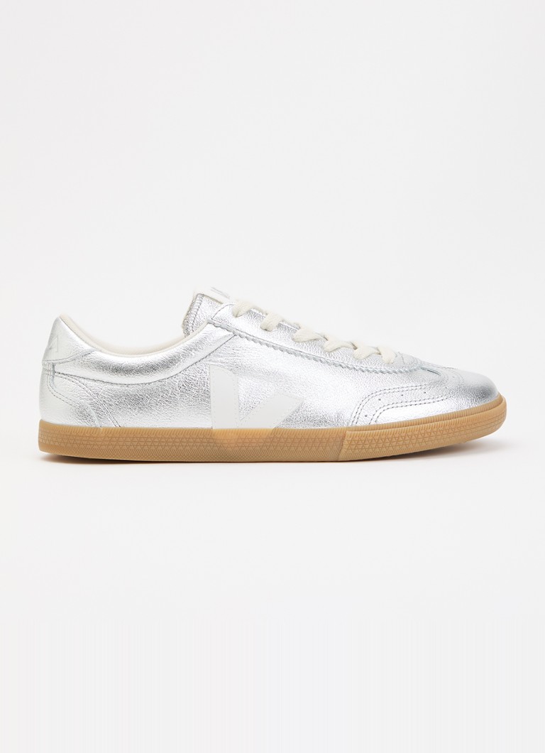 Veja Dames Volley sneaker van leer met metallic finish in de kleur Zilver, maat: 37