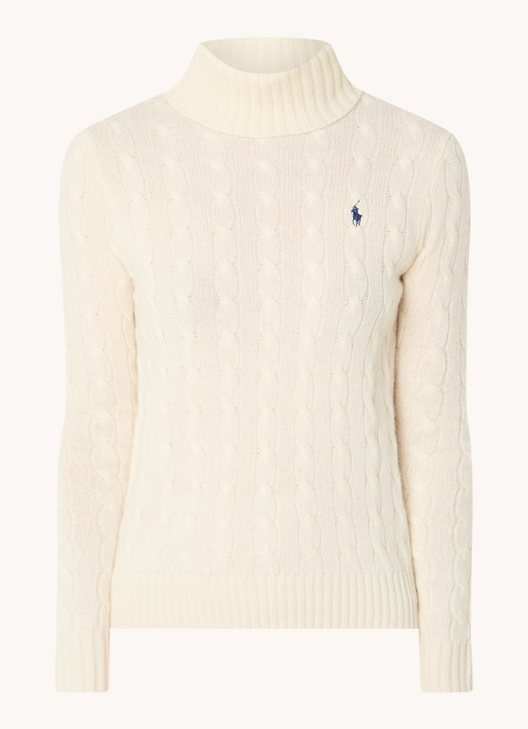 Ralph Lauren Dames Fijngebreide trui in kasjmierblend met logoborduring in de kleur Gebroken wit, maat: M