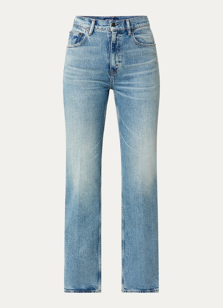 Ralph Lauren Dames High waist straight leg jeans met lichte wassing in de kleur Indigo, maat: W 30