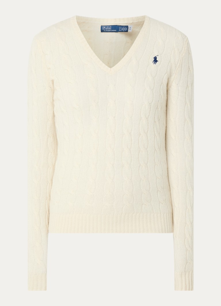 Ralph Lauren Dames Kabelgebreide trui in kasjmierblend in de kleur Naturel, maat: XS