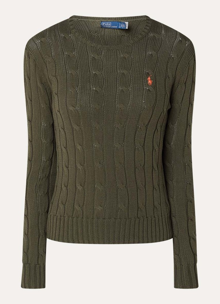 Ralph Lauren Dames Julianna kabelgebreide pullover met logo in de kleur Legergroen, maat: XL