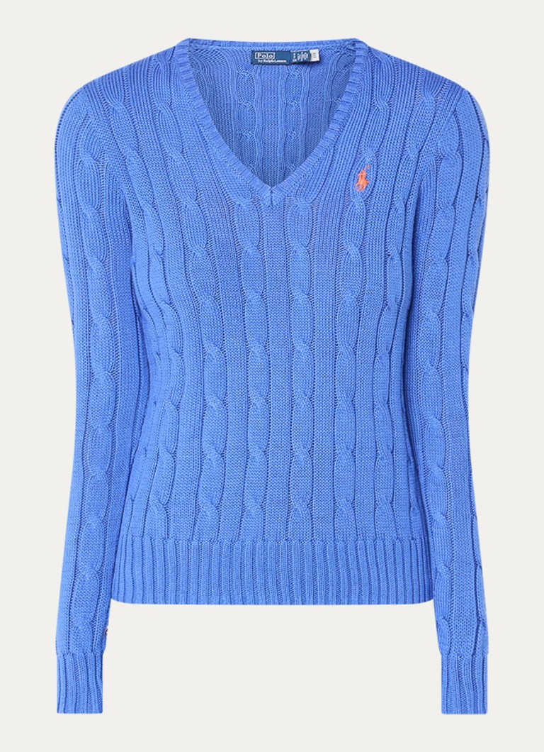 Ralph Lauren Dames Kimberly kabelgebreide pullover met logo in de kleur Blauw, maat: L