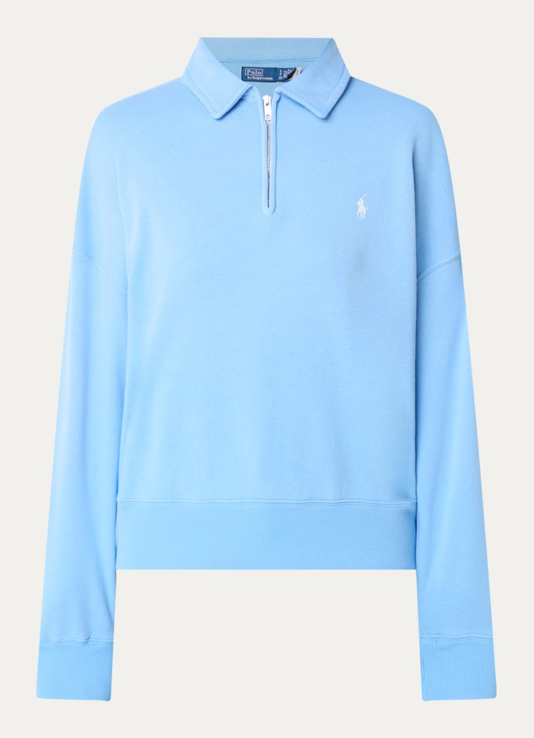 Ralph Lauren Dames Sweater met halve rits en logoborduring in de kleur Blauw, maat: M
