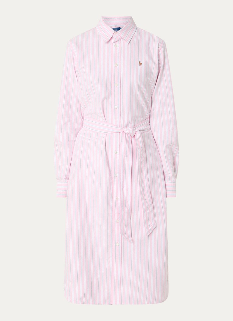 Ralph Lauren Dames Midi blousejurk met streepprint en steekzakken in de kleur Roze, maat: 32