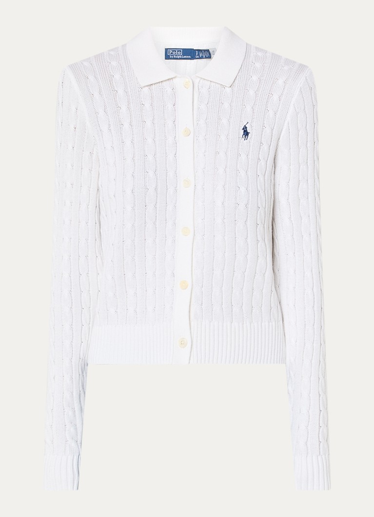 Ralph Lauren Dames Kabelgebreid vest met polokraag en logoborduring in de kleur Wit, maat: XS