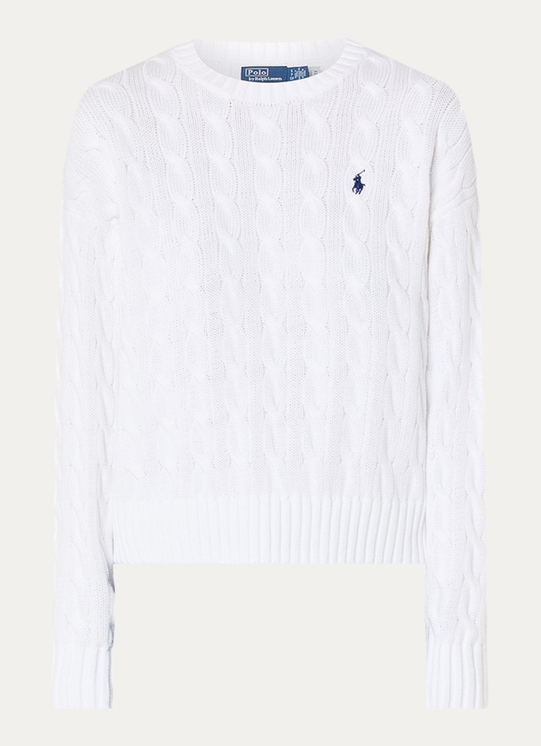 Ralph Lauren Dames Kabelgebreide trui met logoborduring in de kleur Wit, maat: XL