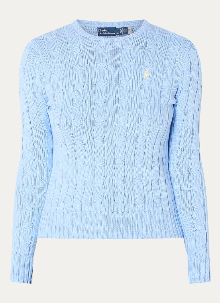 Ralph Lauren Dames Julianna kabelgebreide pullover met logoborduring in de kleur Staalblauw, maat: L