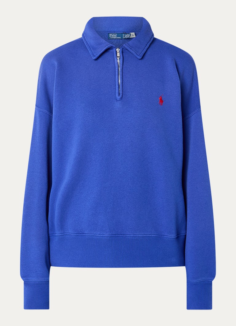 Ralph Lauren Dames Sweater met logo en halve rits in de kleur Kobaltblauw, maat: XS