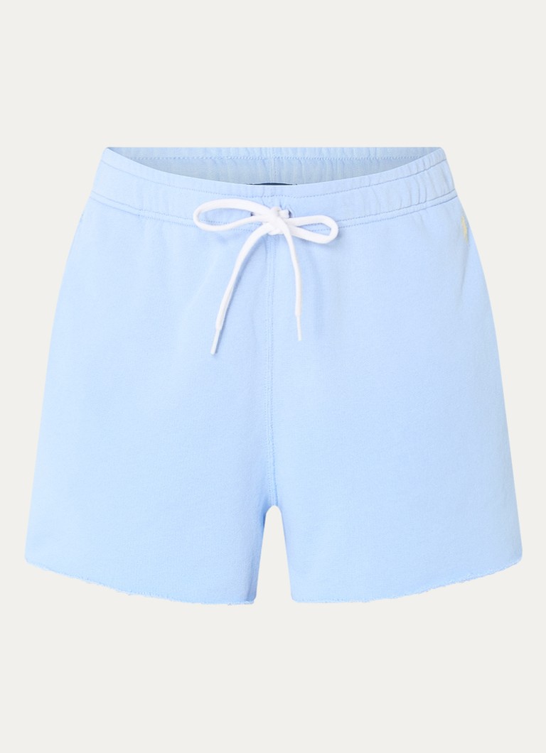 Ralph Lauren Dames Mid waist straight fit korte broek van badstof met logo in de kleur Lichtblauw, maat: S