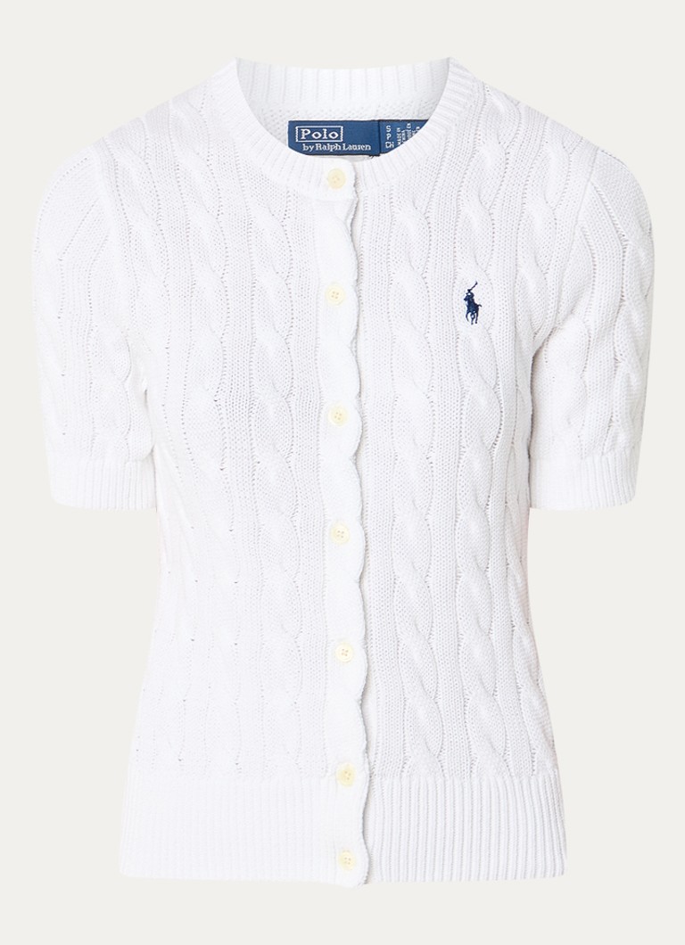 Ralph Lauren Dames Grofgebreid vest met logo in de kleur Wit, maat: L
