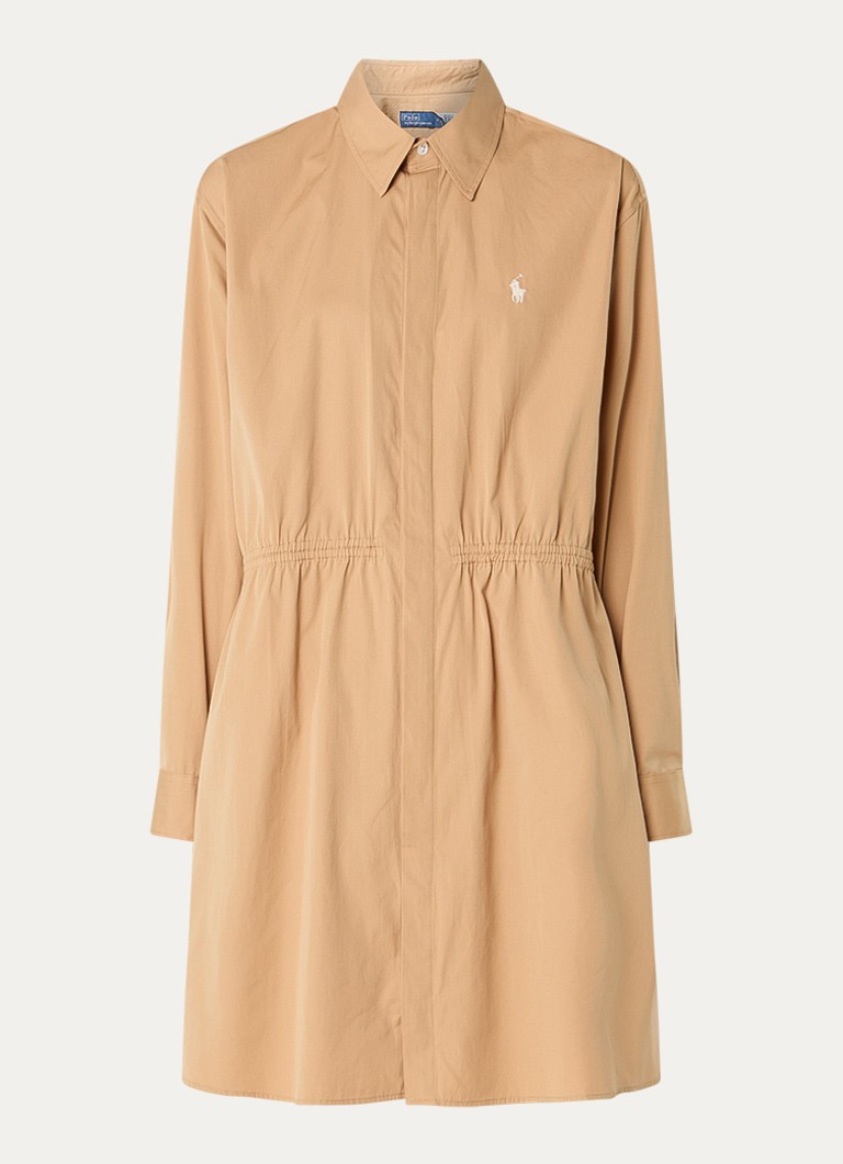 Ralph Lauren Dames Blousejurk van satijn met paspelzakken en trekkoord in de kleur Camel, maat: 40