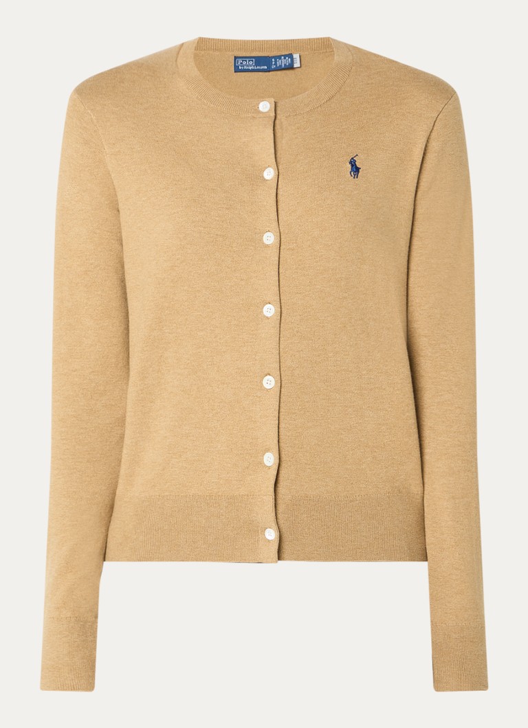 Ralph Lauren Dames Fijngebreid vest met logoborduring in de kleur Camel, maat: L