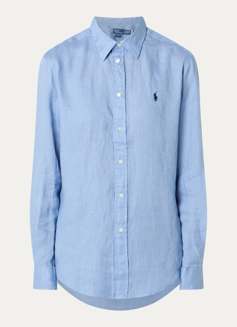 Ralph Lauren Dames Blouse van linnen met logoborduring in de kleur Lichtblauw, maat: XL