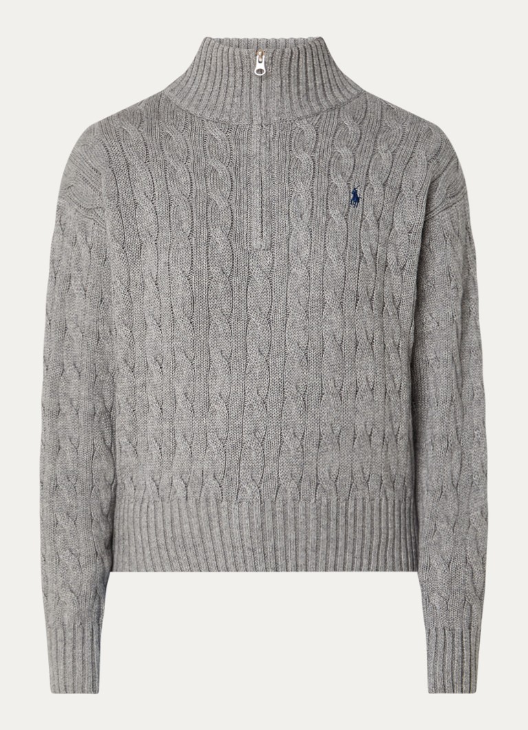 Ralph Lauren Dames Kabelgebreid vest met logoborduring in de kleur Grijs, maat: XS