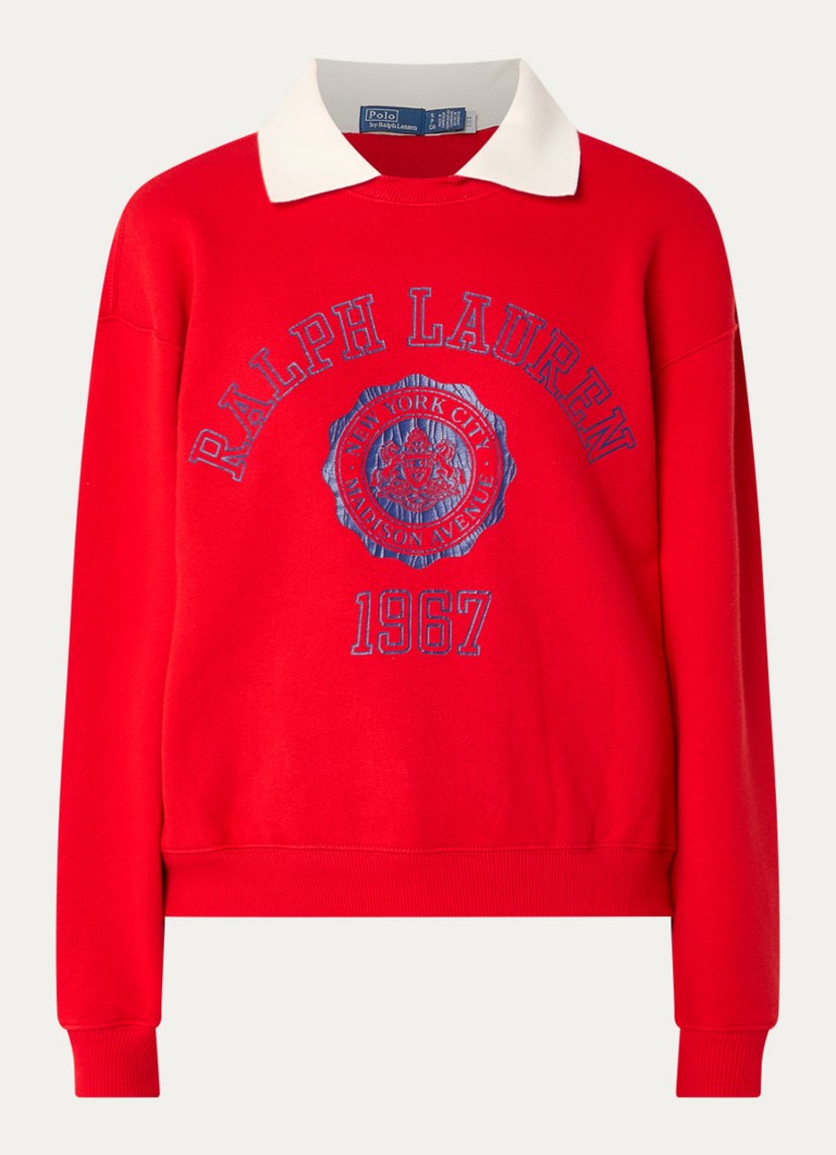 Ralph Lauren Dames Sweater met kraag en logoprint in de kleur Rood, maat: S
