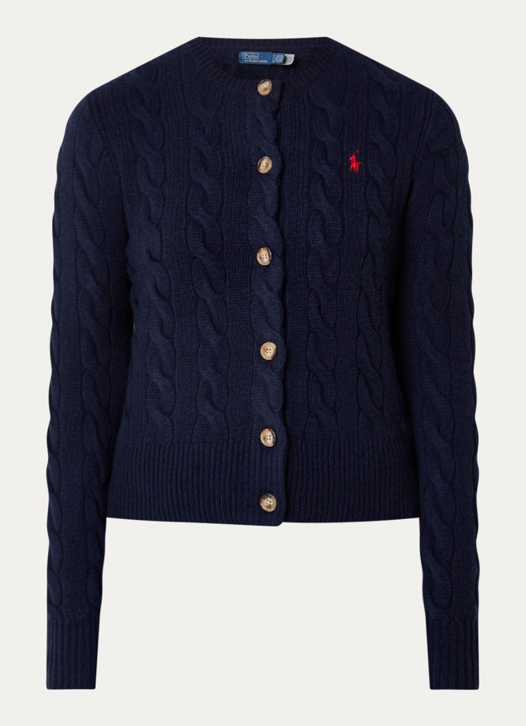 Ralph Lauren Dames Kabelgebreid vest met logoborduring in de kleur Donkerblauw, maat: XS