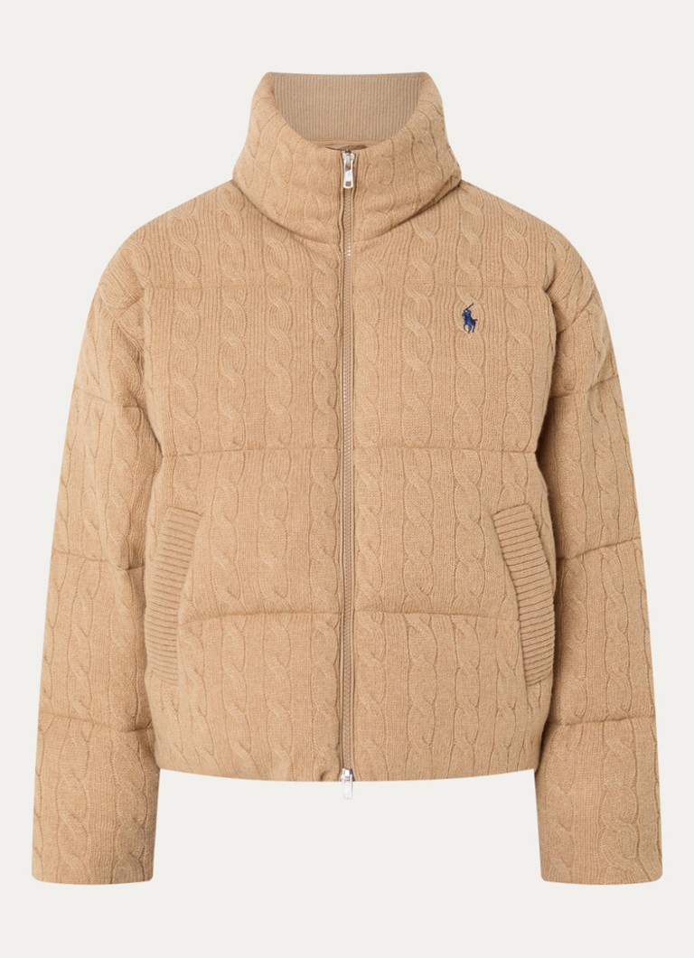 Ralph Lauren Dames Puffer jack in wolblend met logoborduring in de kleur Camel, maat: XS