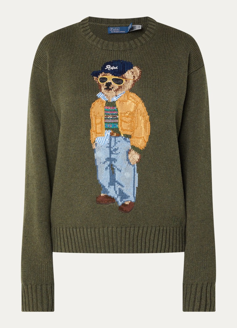 Ralph Lauren Dames Fijngebreide trui met ingebreide print in de kleur Bronsgroen, maat: M