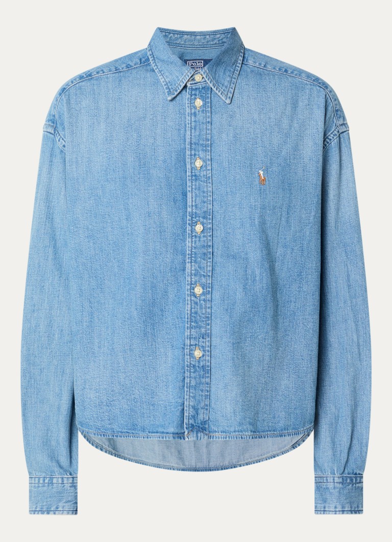 Ralph Lauren Dames Blouse van denim met logo in de kleur Staalblauw, maat: XS