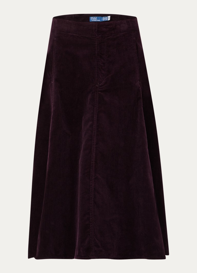 Ralph Lauren Dames Midi A-lijn rok van corduroy met steekzakken in de kleur Aubergine, maat: 38