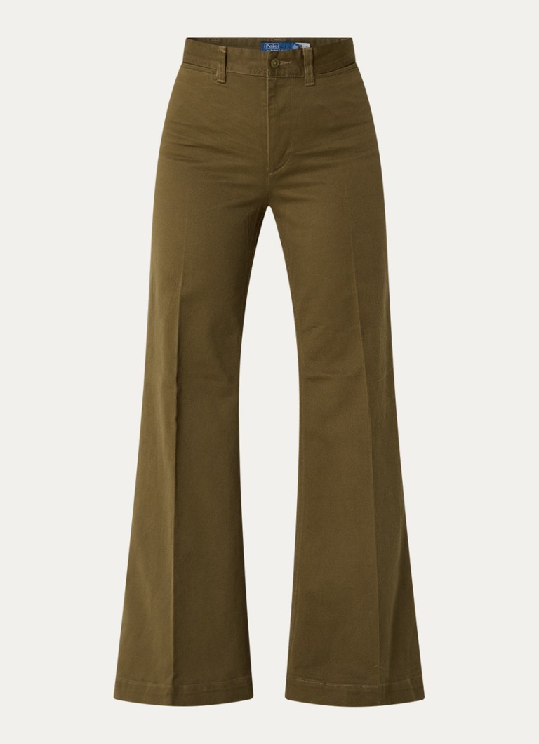 Ralph Lauren Dames High waist flared jeans met gekleurde wassing en persplooi in de kleur Olijfgroen, maat: 40