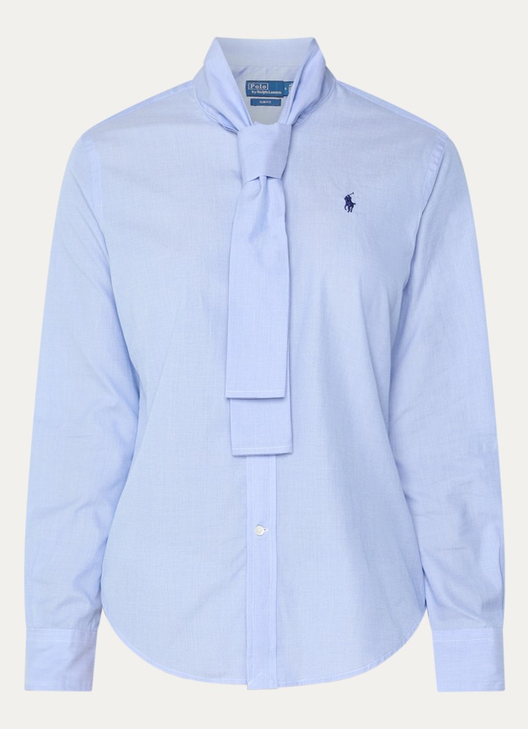 Ralph Lauren Dames Blouse met logo en sjaalkraag in de kleur Blauwgrijs, maat: 36