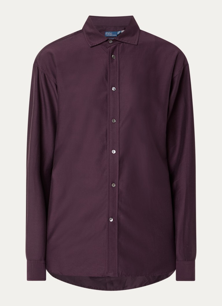 Ralph Lauren Dames Blouse in zijdeblend met logoborduring in de kleur Aubergine, maat: S