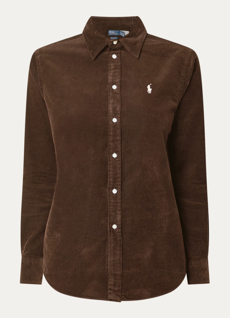Ralph Lauren Dames Blouse van corduroy met logoborduring in de kleur Donkerbruin, maat: L