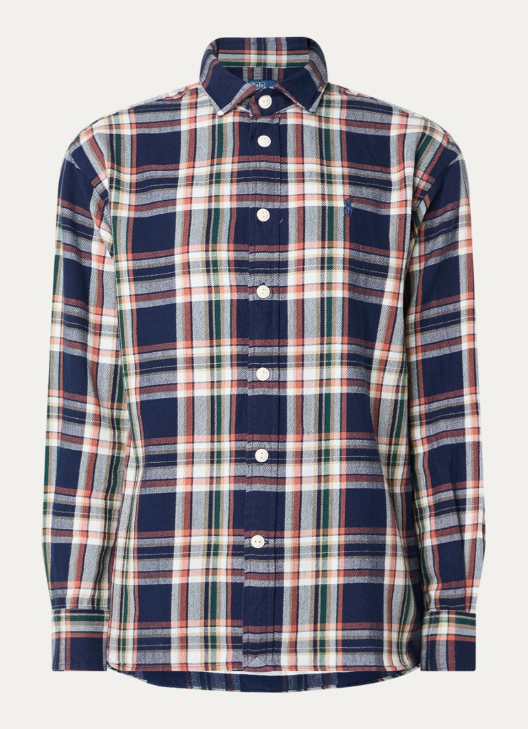 Ralph Lauren Dames Blouse met ruitdessin en logoborduring in de kleur Indigo, maat: XS