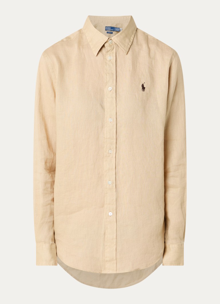 Ralph Lauren Dames Blouse van linnen met logoborduring in de kleur Zand, maat: L