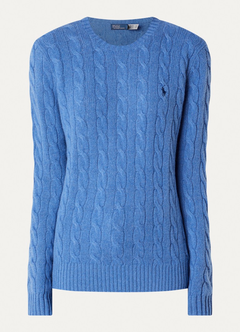 Ralph Lauren Dames Kabelgebreide trui met logo in de kleur Kobaltblauw, maat: XL
