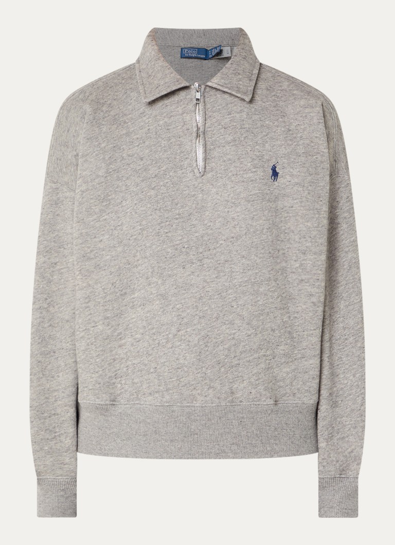 Ralph Lauren Dames Sweater met halve rits en logoborduring in de kleur Middengrijs, maat: L