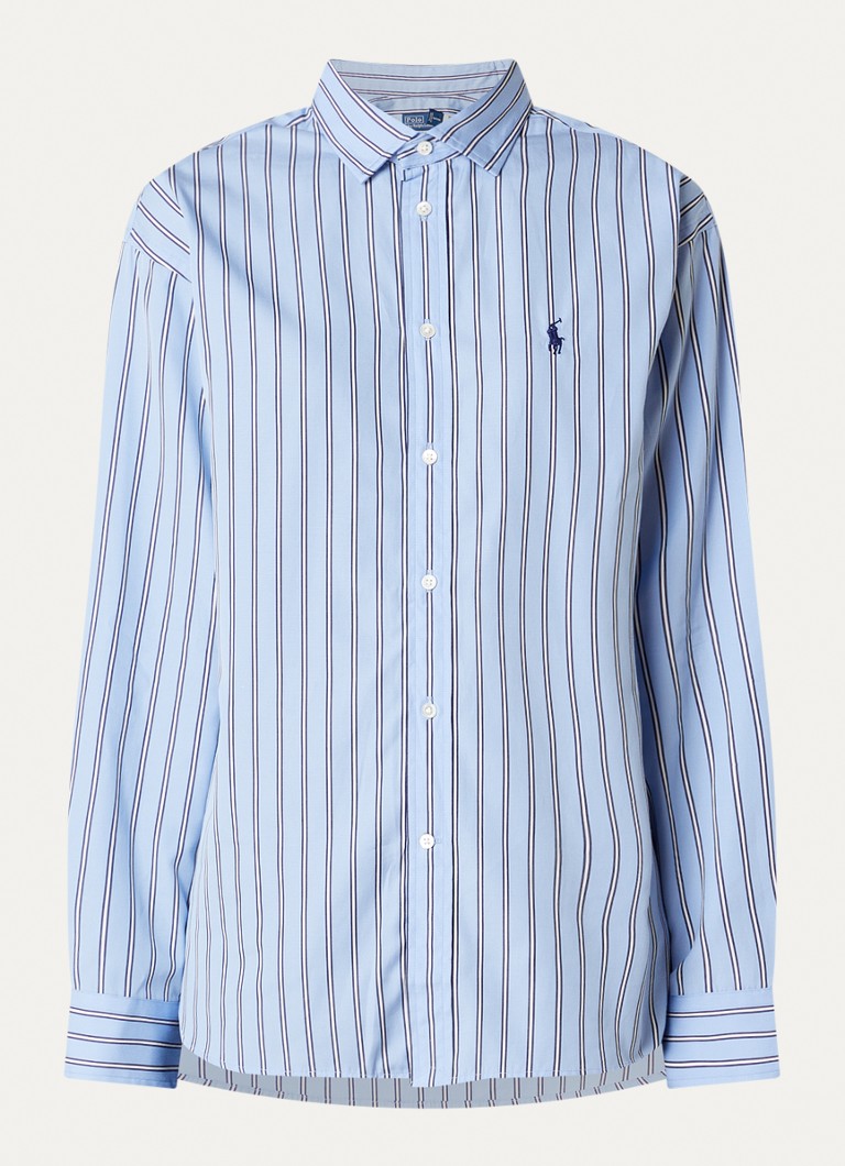 Ralph Lauren Dames Blouse met logo en streepprint in de kleur Staalblauw, maat: XS