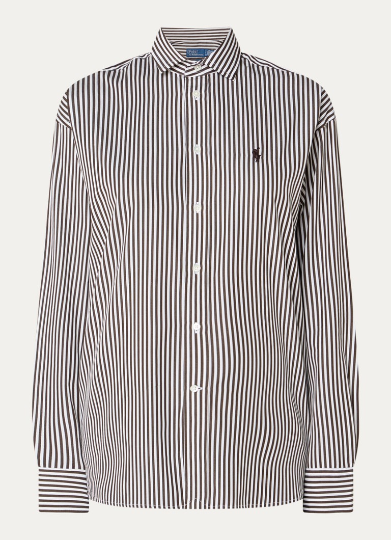 Ralph Lauren Dames Blouse met logo en streepprint in de kleur Bronsgroen, maat: S