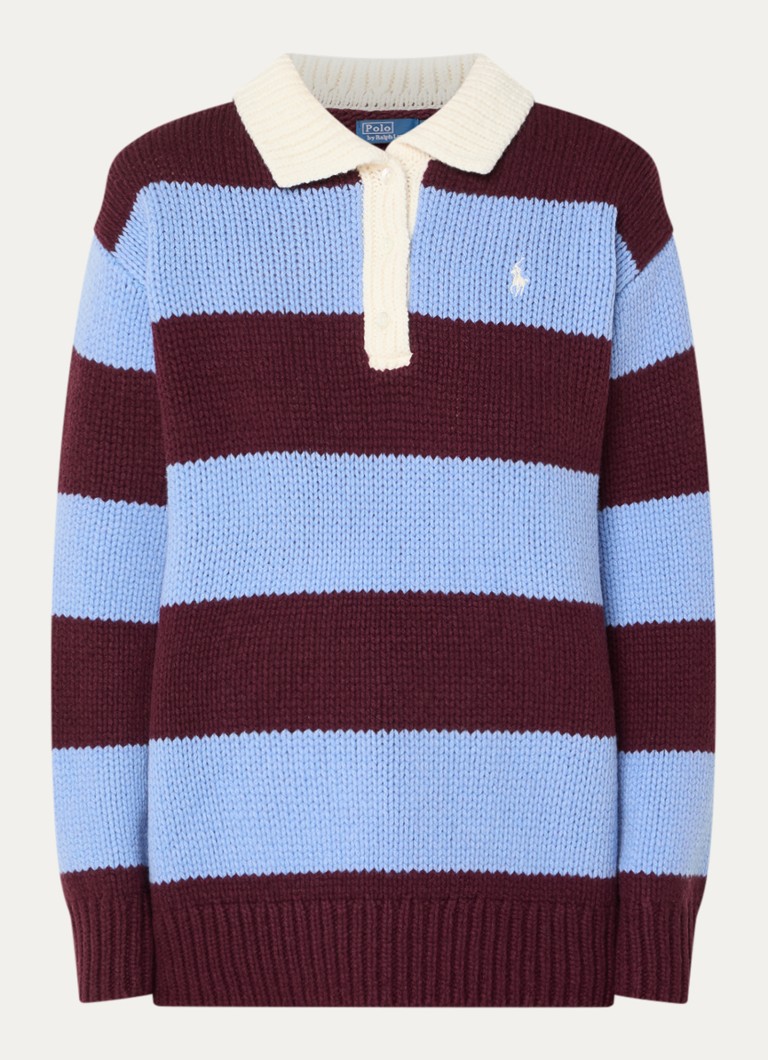 Ralph Lauren Dames Grofgebreide polo in wolblend met streepprint in de kleur Multicolor, maat: L