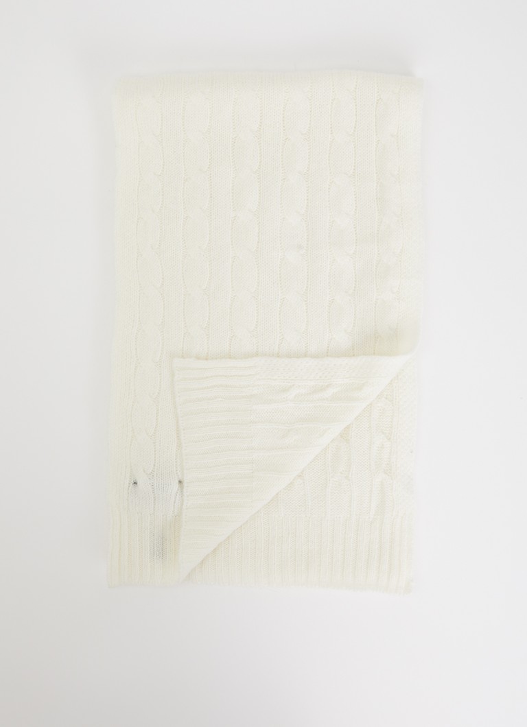 Ralph Lauren Dames Ribgebreide sjaal in kasjmierblend 183 x 27 cm in de kleur Creme, maat: ONE SIZE