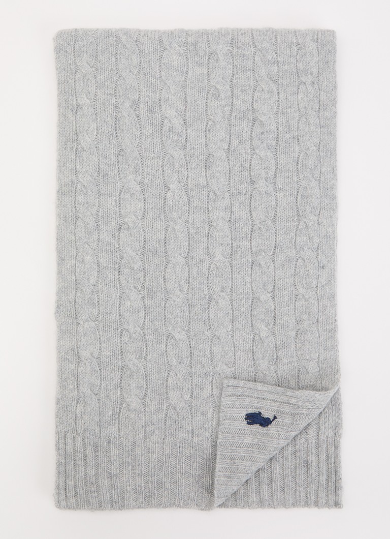 Ralph Lauren Dames kabelgebreide sjaal in kasjmierblend 180 x 30 cm in de kleur Grijsmele, maat: ONE SIZE