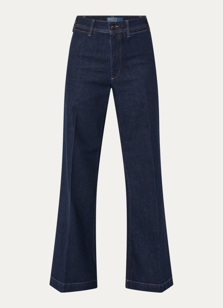 Ralph Lauren Dames Woven high waist flaired jeans met donkere wassing in de kleur Indigo, maat: 34