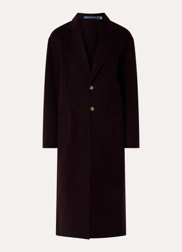 Ralph Lauren Dames Mantel van wol met paspelzakken in de kleur Bordeauxrood, maat: S