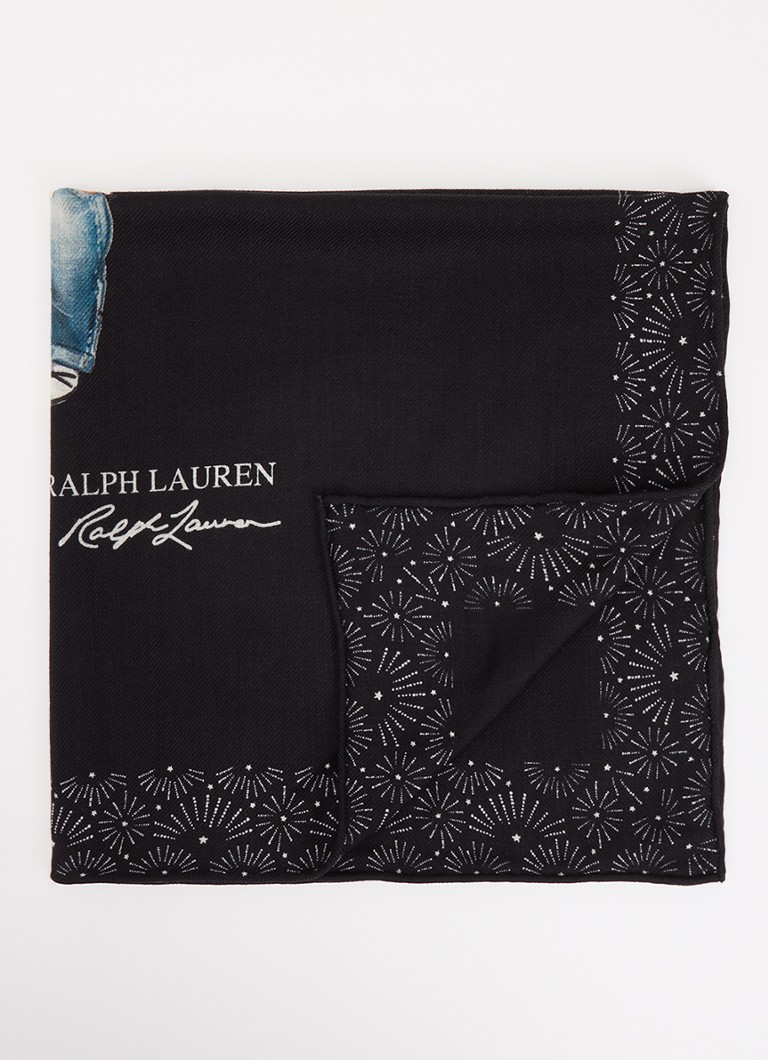Ralph Lauren Dames Holiday Bear sjaal van wol 63 x 63 cm in de kleur Zwart, maat: ONE SIZE
