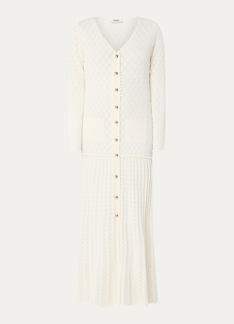 Sandro Dames Midi jurk met opengewerkt dessin in de kleur Creme