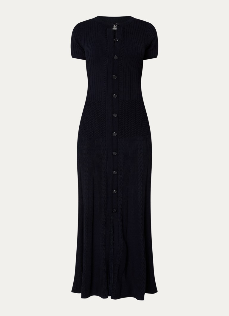 Sandro Dames Midi blousejurk met ribstructuur in de kleur Donkerblauw