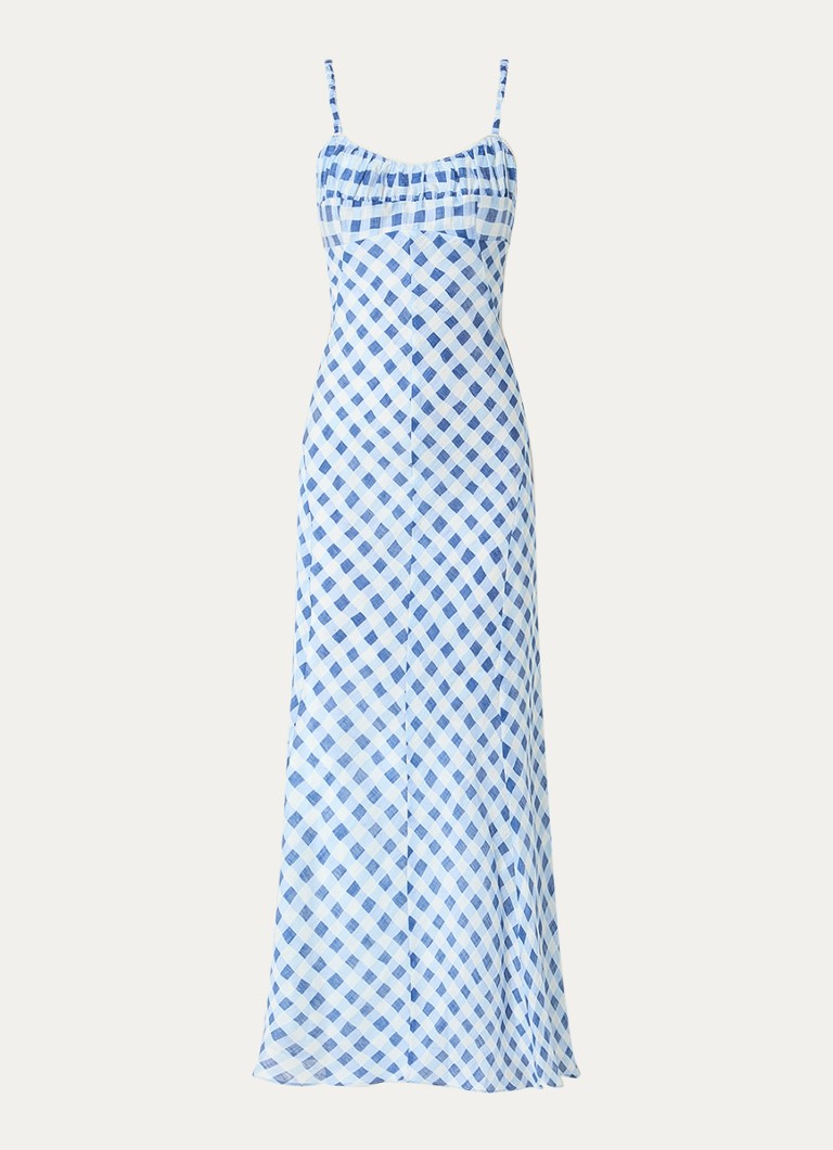 Sandro Dames Midi jurk in linnenblend met ruitdessin en rugdecolleté in de kleur Blauw