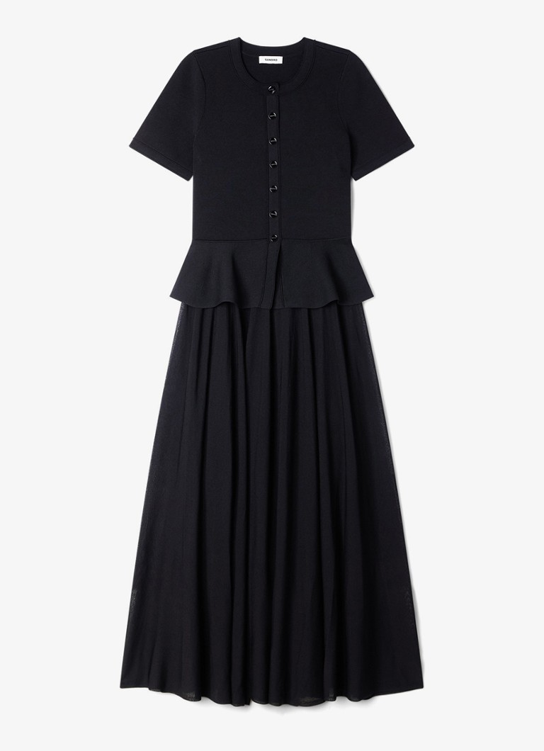 Sandro Dames Semi-transparante midi jurk met peplum in de kleur Zwart