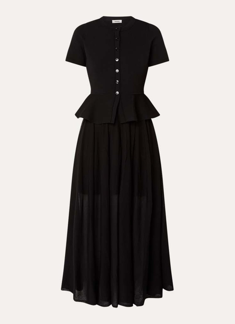 Sandro Dames Semi-transparante midi jurk met peplum in de kleur Zwart