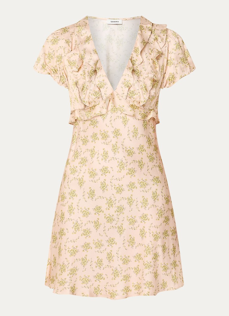 Sandro Dames Mini jurk met bloemenprint en ruches in de kleur Lichtroze