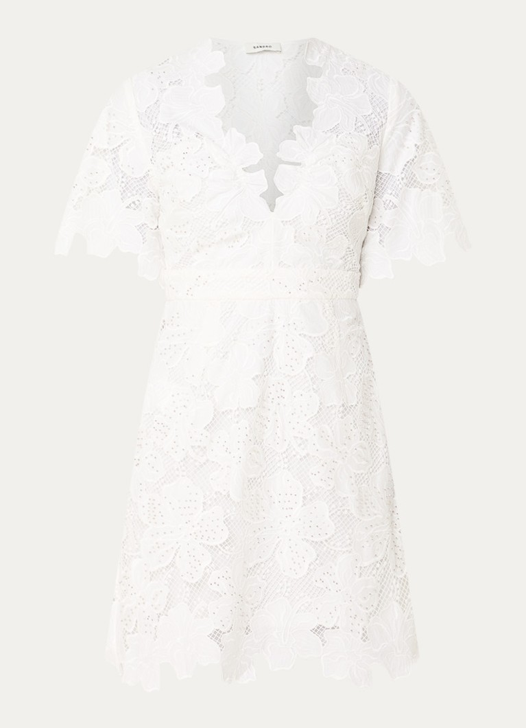 Sandro Dames Mini jurk met broderie en strass in de kleur Wit